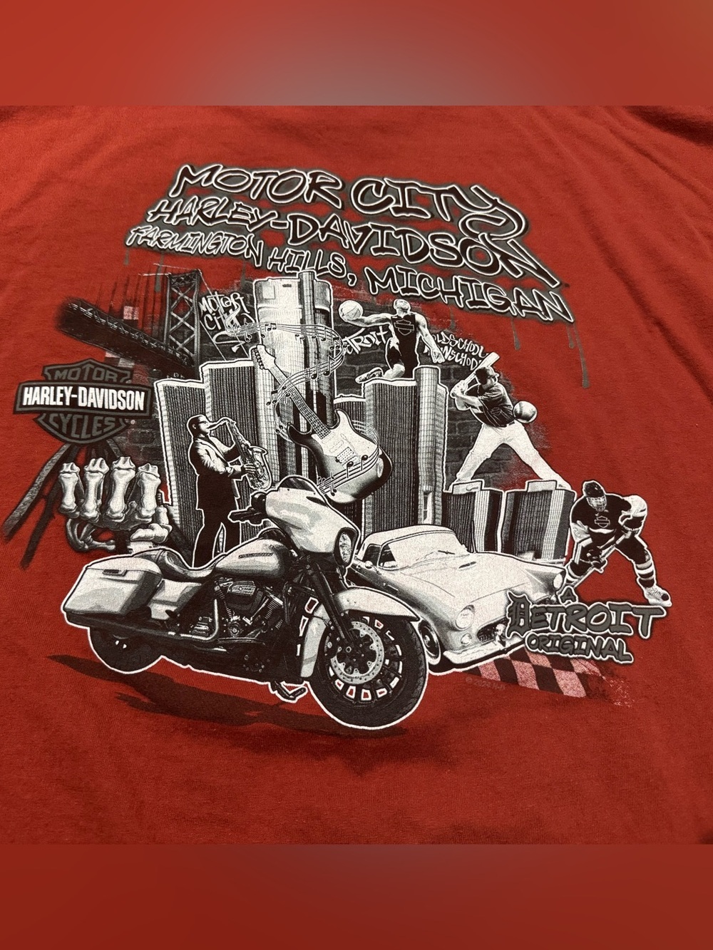 Harley Davidson Men's Size 2XL Motor City Farmington Hills, MI T-Shirt Rust Red